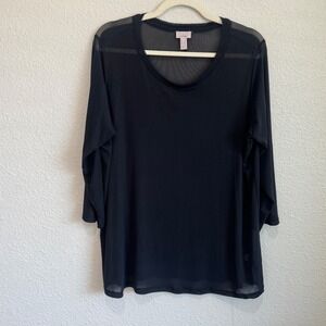 LOGO Layers by Lori Goldstein Black Sheer Mesh Top 1X Whimsigoth Boho Festival